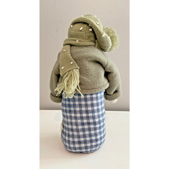 Vintage Blue, White & Green Fabric Snowmen Set With Glitter Snowflake - Picture 9 of 10